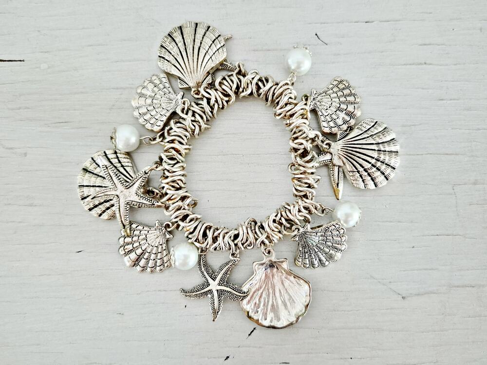 Silver-tone Ocean Elastic Charm Bracelet